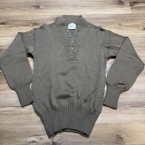 Vintage Military Sweater Mens XL (46-48) 100% Wool Knit Henley Elastic Waist